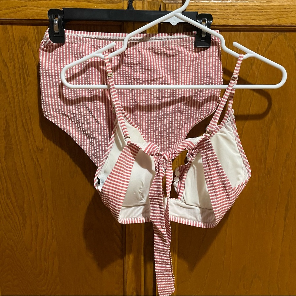 J Crew Seersucker High Waisted Two Piece Bikini with Ruffle Top - Picture 2 of 10